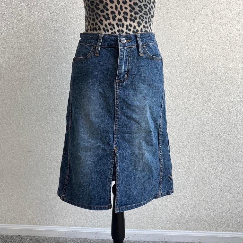 Y2K Bubblegum Denim Midi Skirt.